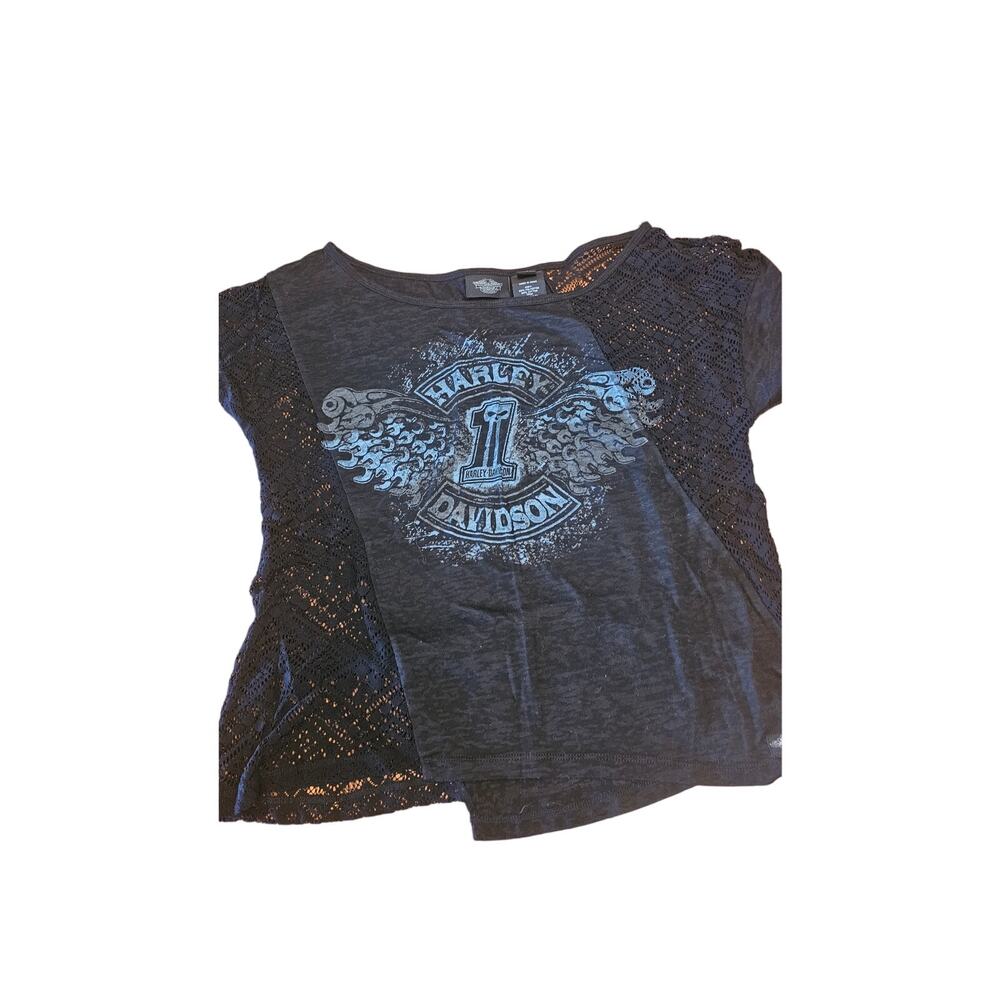Black Lace Harley Davidson (crop top?) Size ladies large graphic tshirt